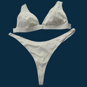 SKIMS Swim Plunge Bikini Top + Thong Bottom Marble 4X